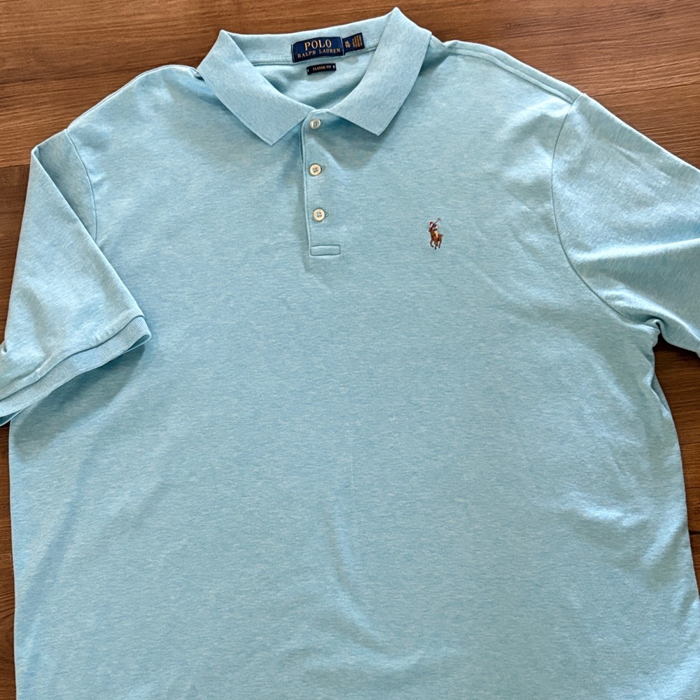 Polo by Ralph Lauren Men’s Light Aqua Cotton Polo with Embroidered Pony